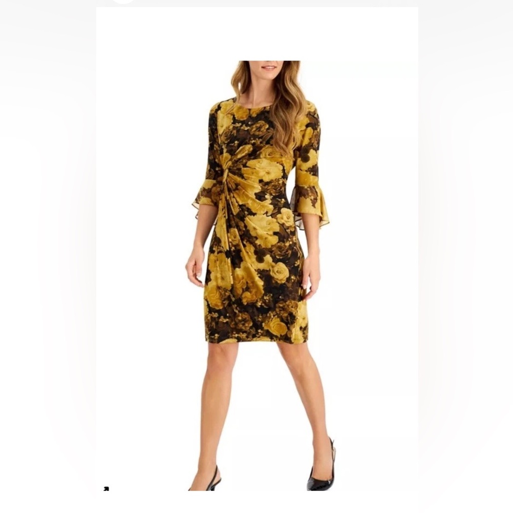 Chic Long Sleeve Floral Dress in Yellow and Black